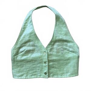 Paloma Wool Cropped Halter Top XS US 0-2 Green Iridescent Linen Festival Concert